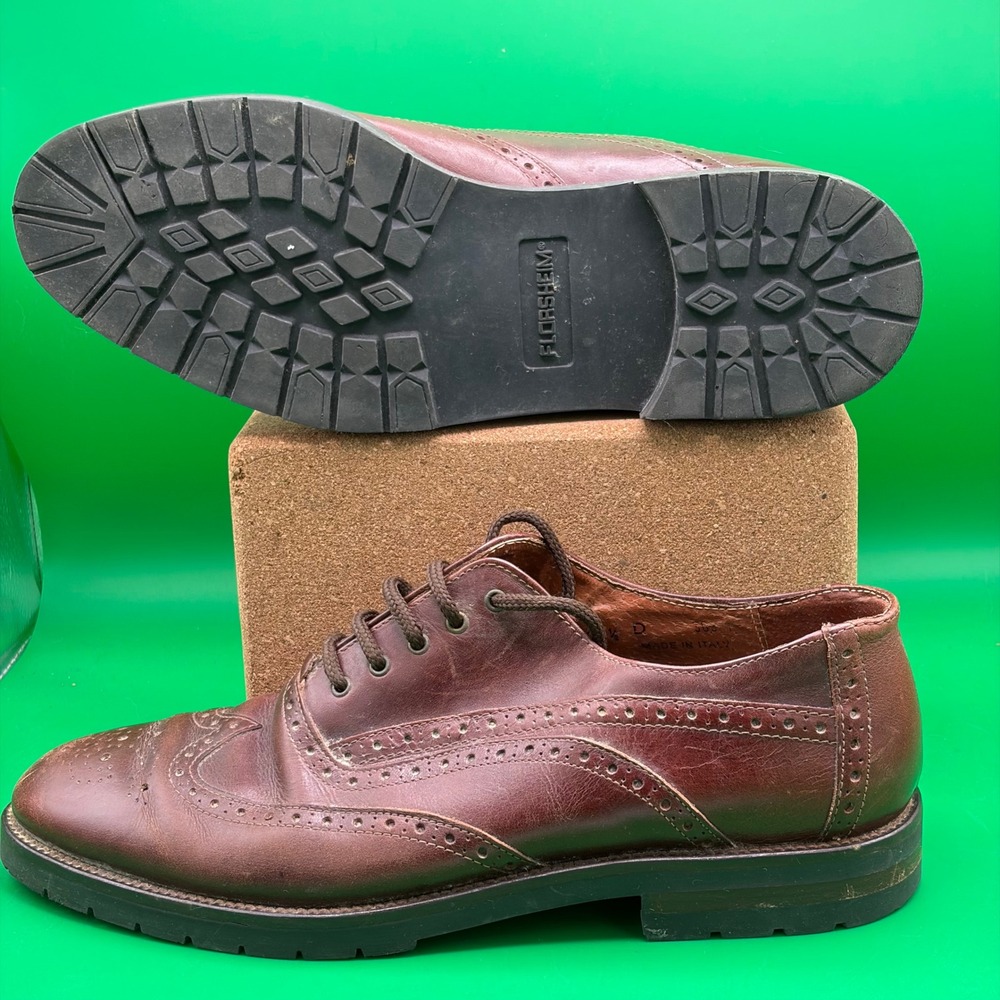 Florsheim Wingtip Oxfords Mens 11.5 D Brown Leather Brogue Italy Made Derby Shoe